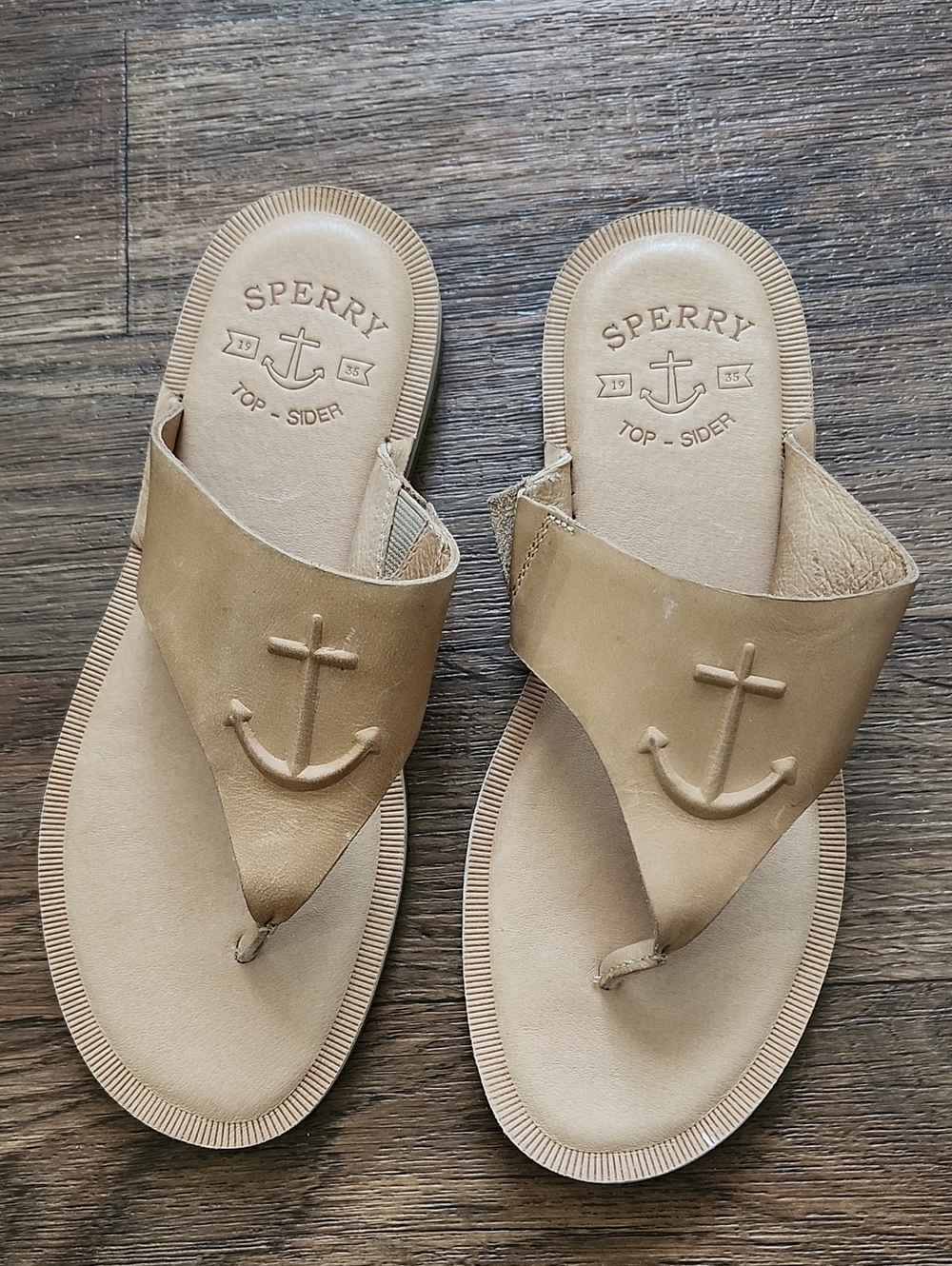 Sperry Top-Sider Women's Seaport Leather Anchor Thong Sandals Sz 9 Summer Shoes